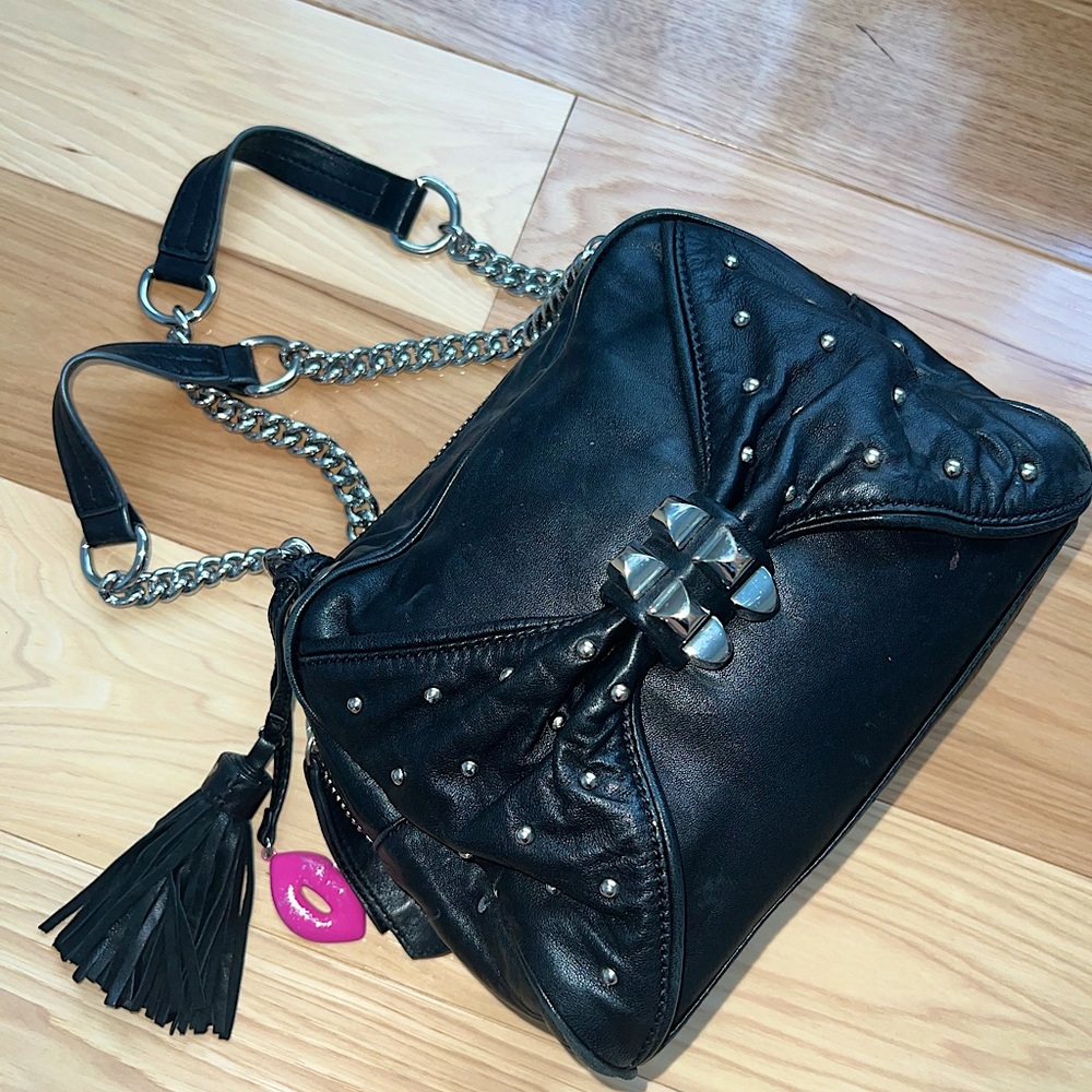 Leather Studded Bow Shoulderbag - Betsey Johnson